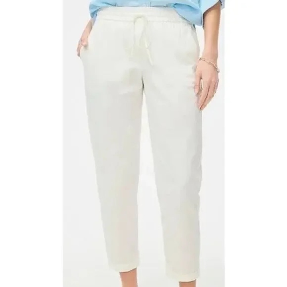 New J.Crew Linen-cotton Drawstring Pants, White, Size 4